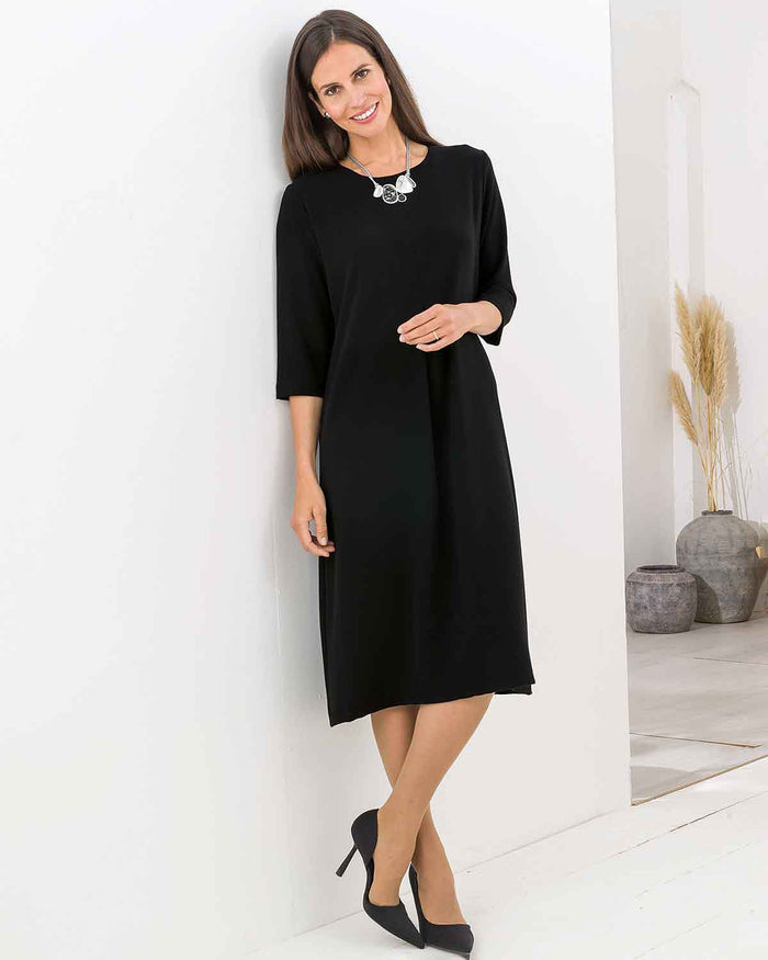 Alona Pull On 3/4 Sleeve Dress - Black - The Classic Boutique