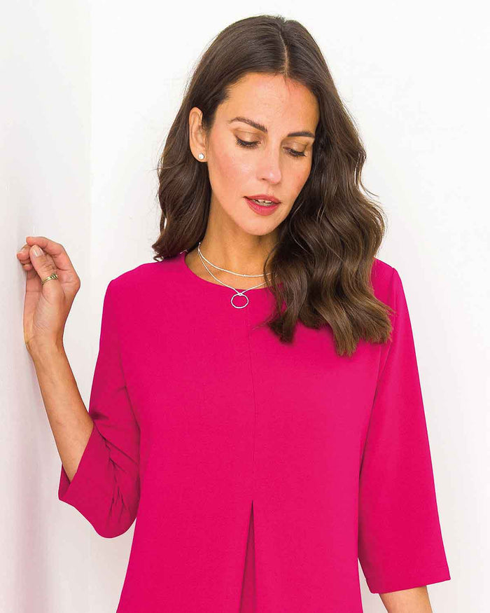Alona Pull On 3/4 Sleeve Dress - Raspberry - Image 3 - The Classic Boutique