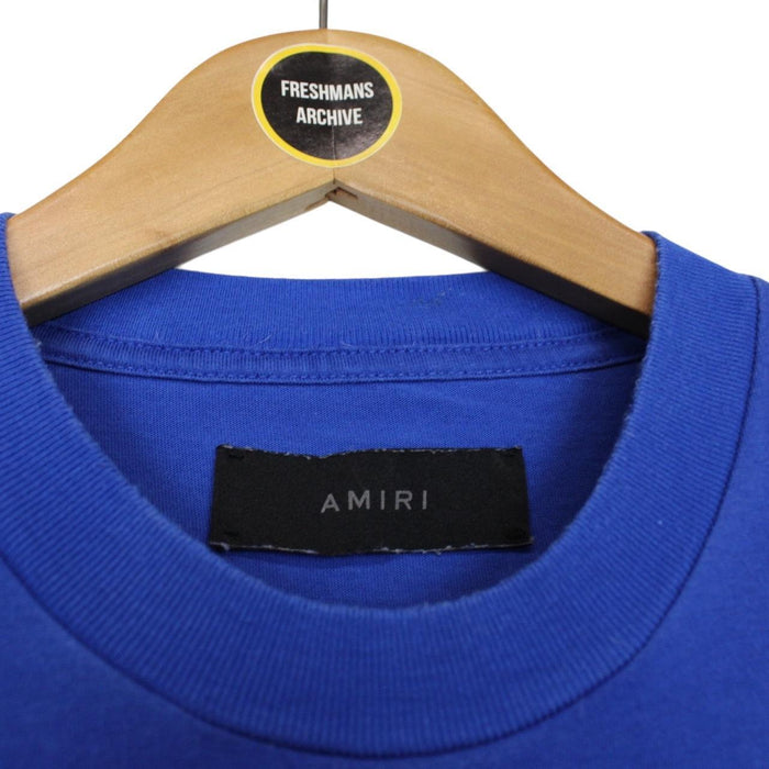 Amiri Blue and White Short Sleeve Logo Print Cotton T-Shirt