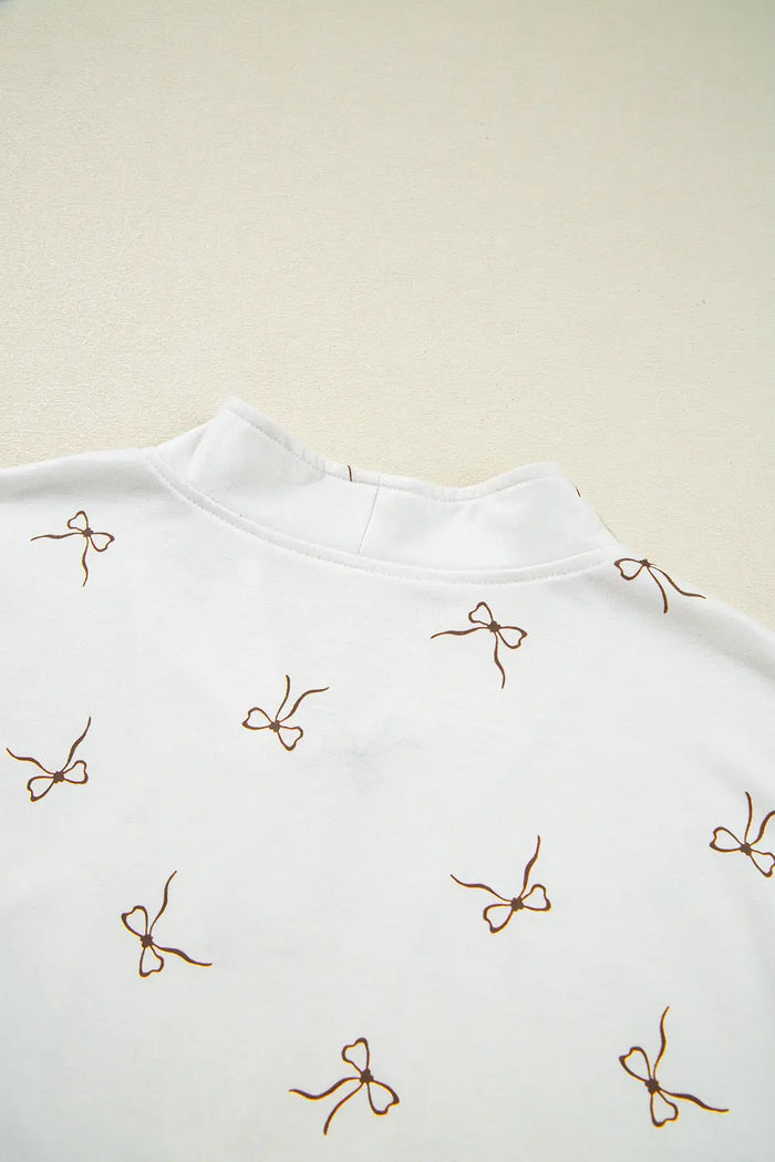 Beige Bow Print Half Zip Tank and Shorts 2pcs Set - Two Piece Sets/Short Sets