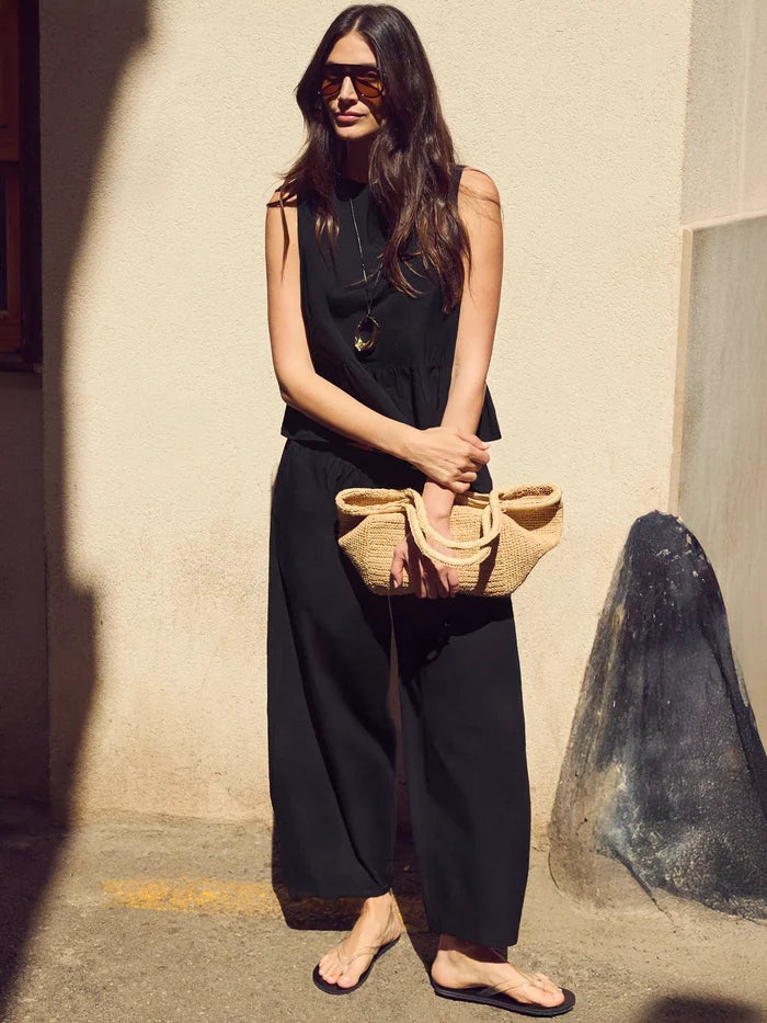 Black Cotton Peplum Top