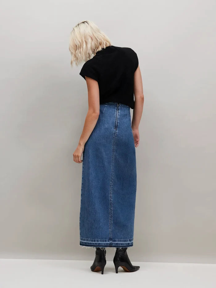 Blue Denim Split Front Maxi Skirt