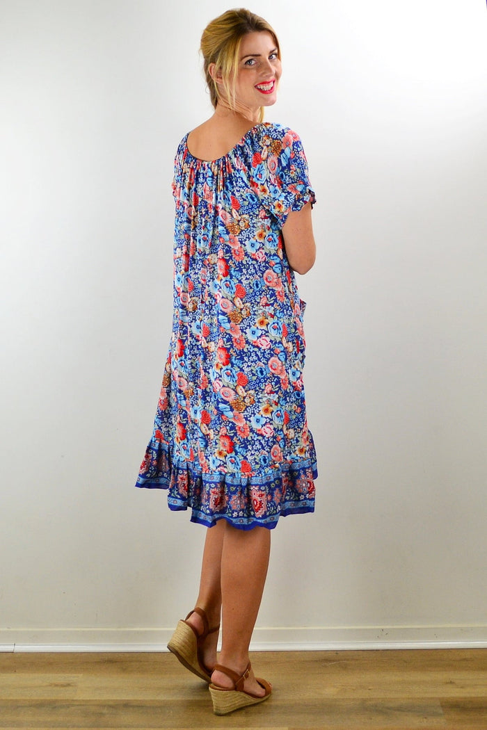 Blue Forest Boho Tunic Dress by I Love Tunics featuring flowing fabric and forest-inspired print, styled as a casual bohemian tunic.