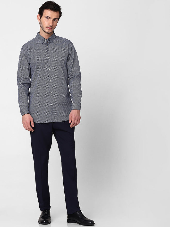 Blue Self Design Full Sleeves Shirt