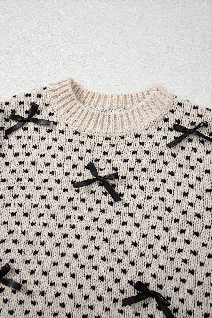 Bow Decor Ribbed Edge Sweater - Sweaters & Cardigans/Sweaters