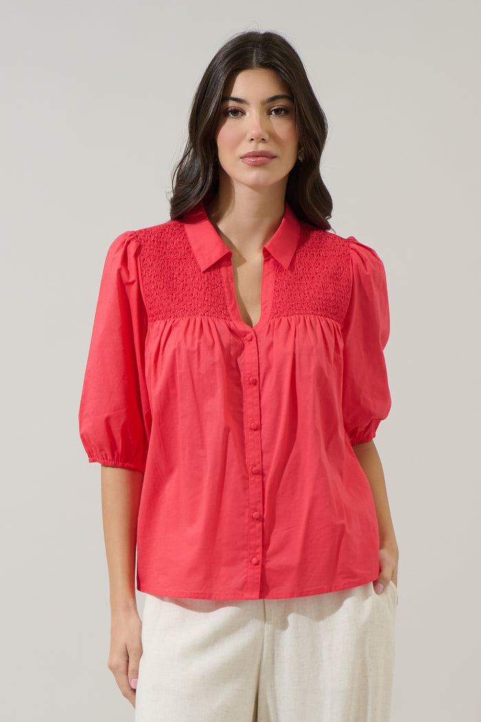 Brisma Smocked Button Up Top