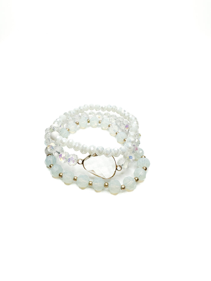 Layered beaded bracelet with faceted shimmer beads and stretch fit design at Ardor Boutique.