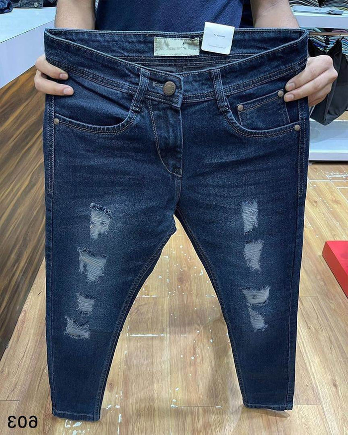Dark Blue Distressed Jeans - 3459 - Dubai Offers Today