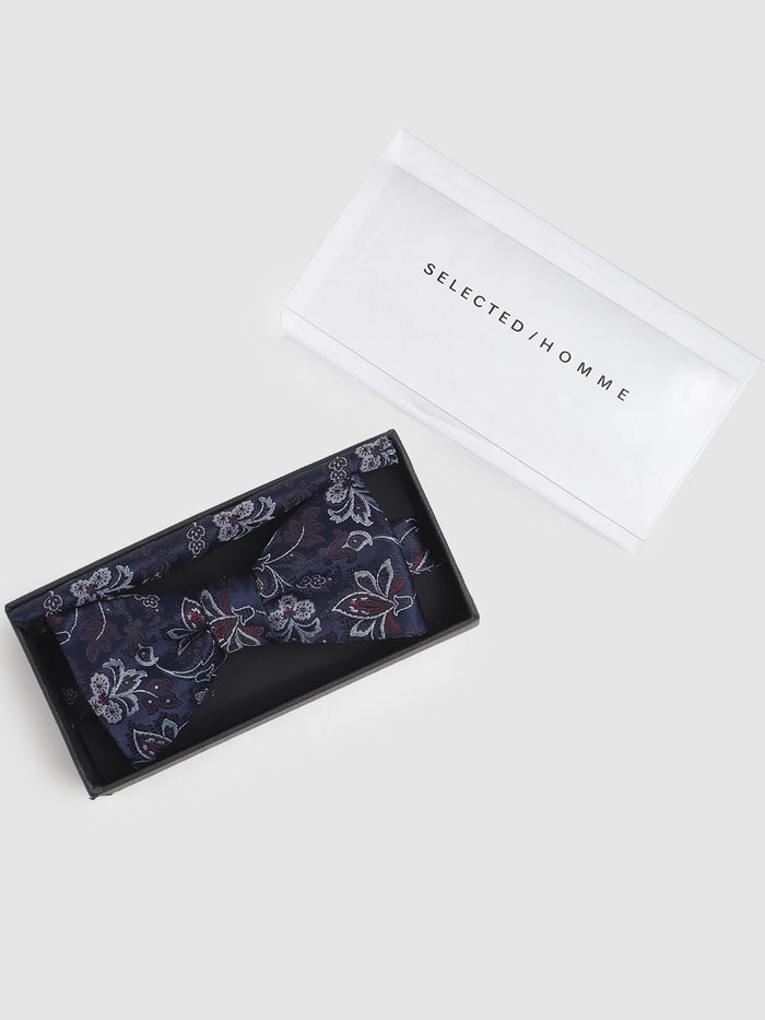 Dark Blue Floral Bow Tie