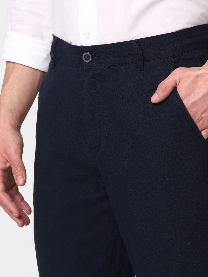 Dark Blue Mid Rise Straight Fit Trousers