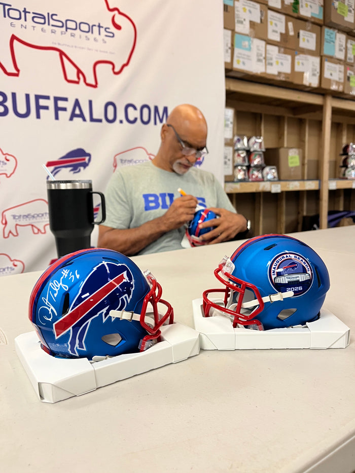Darryl Talley Signed TSE Exclusive Riddell Inaugural Buffalo Bills Blue Speed Mini Helmet