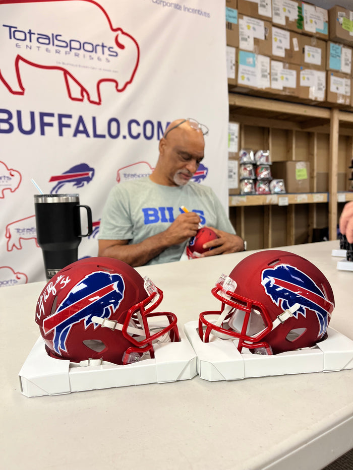 Darryl Talley Signed TSE Exclusive Riddell Inaugural Buffalo Bills Red Speed Mini Helmet