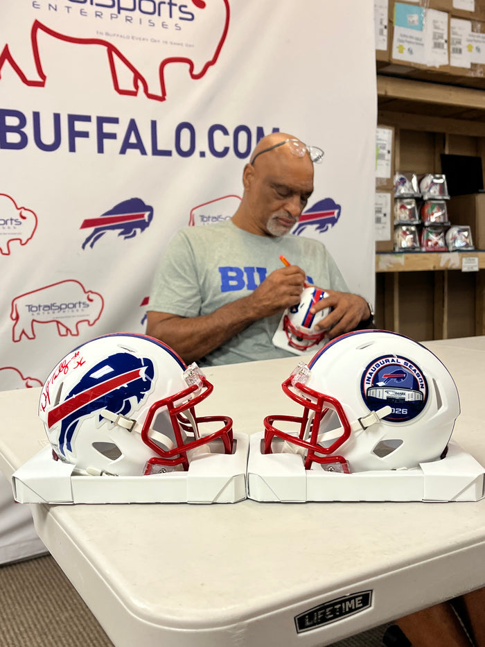Darryl Talley Signed TSE Exclusive Riddell Inaugural Buffalo Bills White Speed Mini Helmet