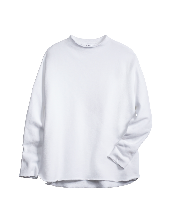 Flat front shot of White Frank & Eileen Effie Long-Sleeve Funnel Neck Capelet in Triple Fleece