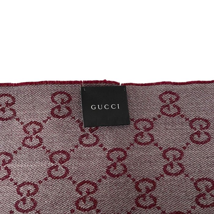 Gucci Burgundy and Grey Half GG Monogram Frayed Wool Scarf