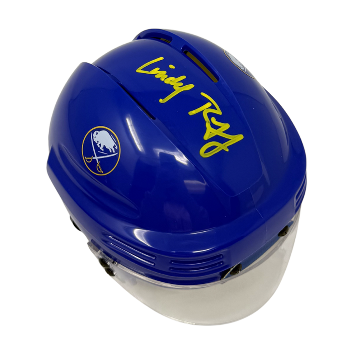 Lindy Ruff Signed Buffalo Sabres Blue Hockey Mini Helmet