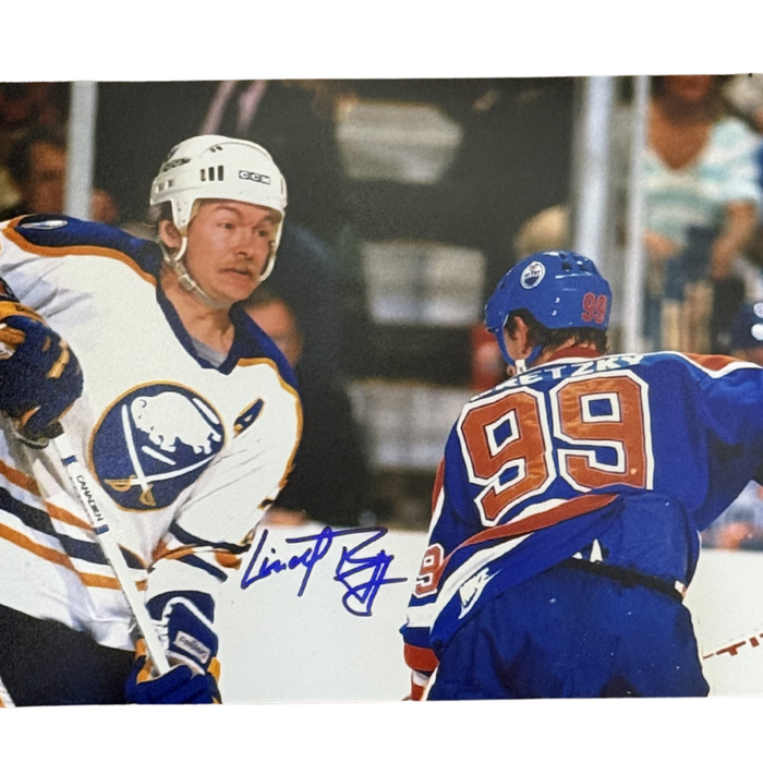 Lindy Ruff Signed Skating with Edmonton Oilers Wayne Gretzky Photo