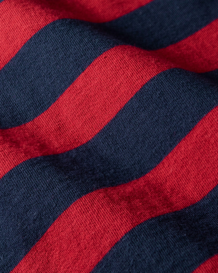 Long Sleeve Indigo Polo in Navy/Burgundy Wide Stripe