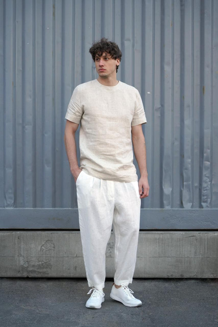Loose Pleated Pants with Pleats CEDAR in White