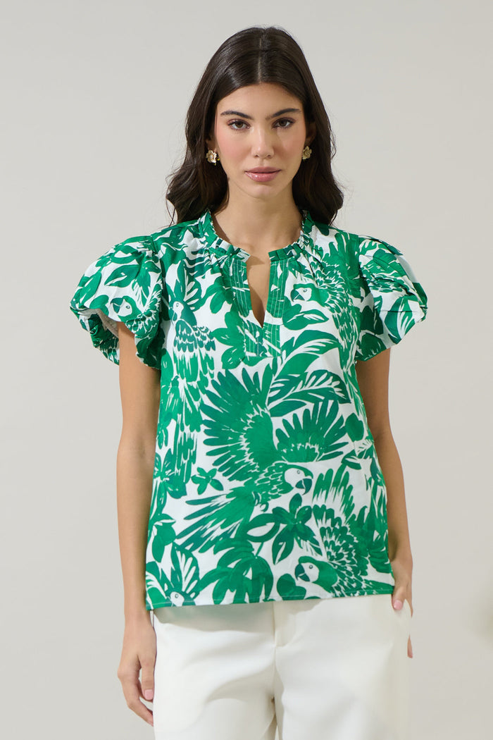 Masey Tropical Keni Split Neck Top