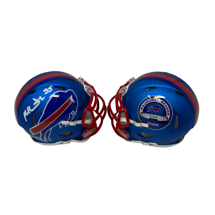 Michael Hoecht Signed TSE Exclusive Riddell Inaugural Buffalo Bills Blue Speed Mini Helmet