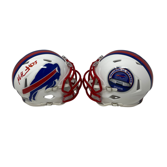Michael Hoecht Signed TSE Exclusive Riddell Inaugural Buffalo Bills White Speed Mini Helmet