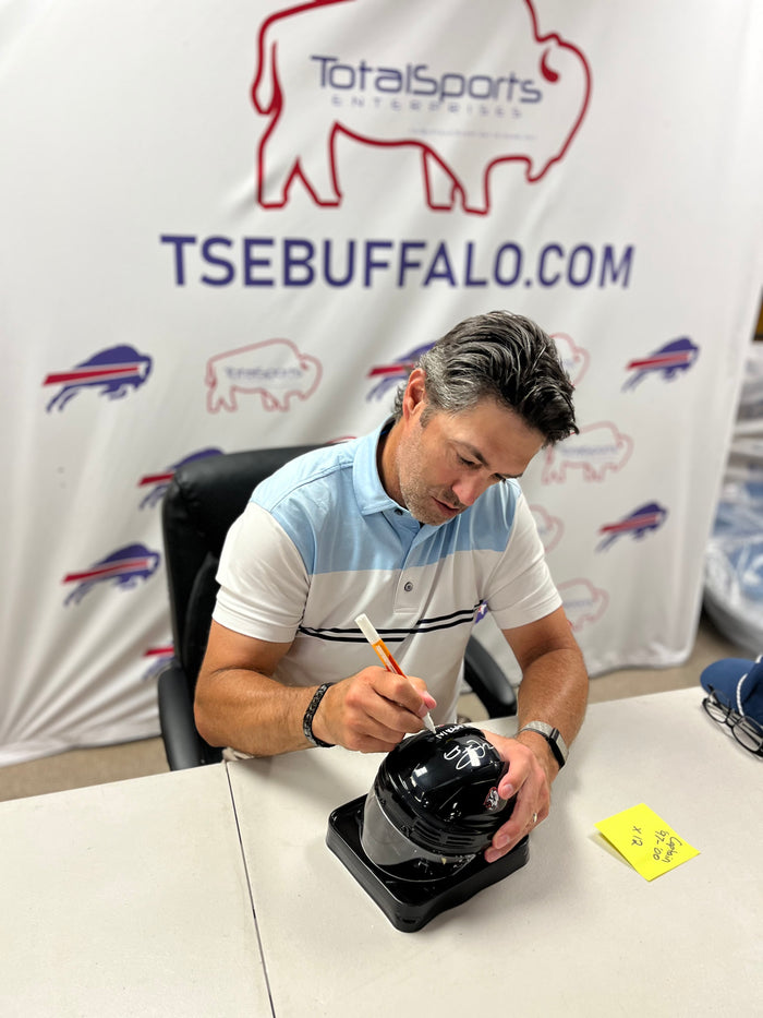 Michael Peca Signed Buffalo Sabres Black Goathead Hockey Mini Helmet with "Captain '97-'00"