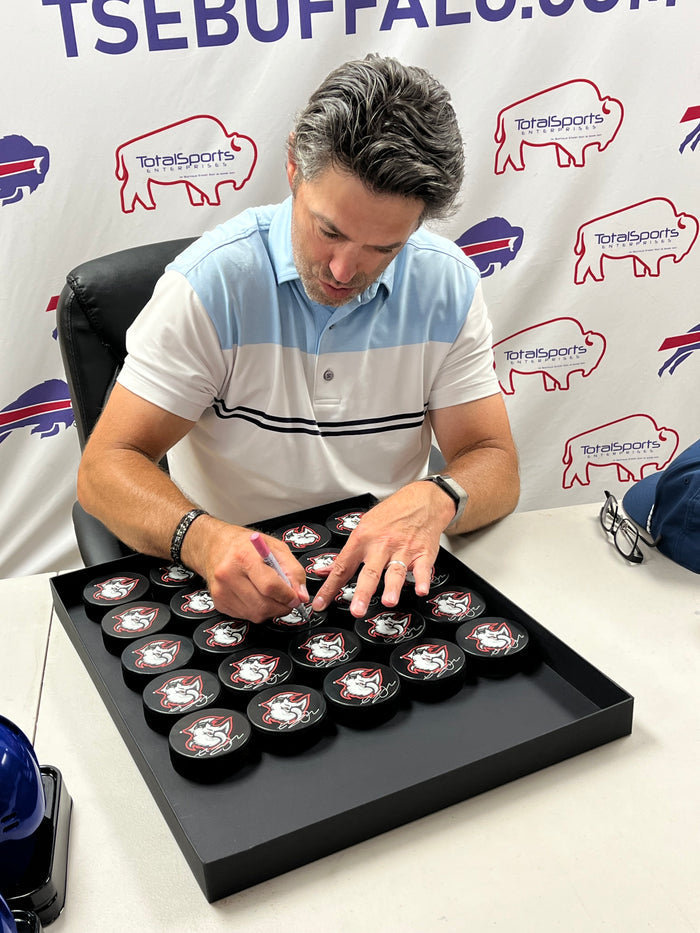 Michael Peca Signed Buffalo Sabres Large Goathead Logo Hockey Puck