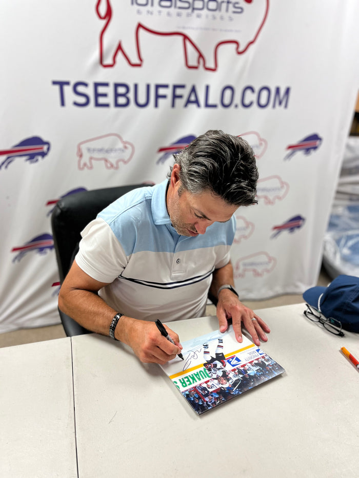 Michael Peca Signed Skating in White Goathead Photo