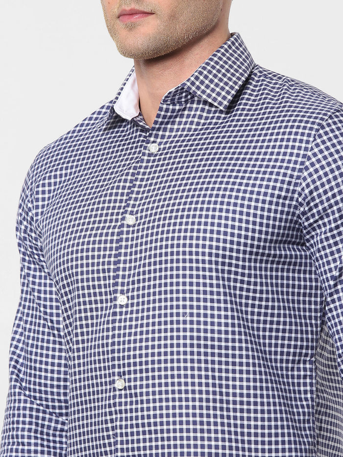 Navy Blue Check Full Sleeves Shirt