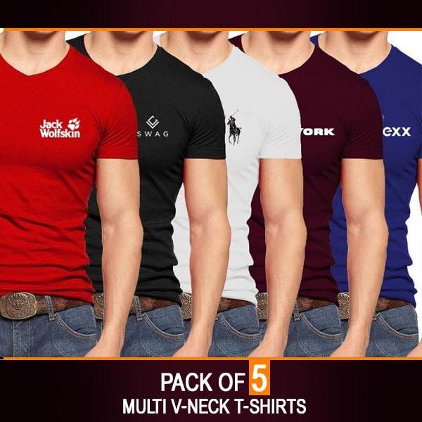 PACK OF 5 MULTI V-NECK T- SHIRTS - Dubai Offers Today