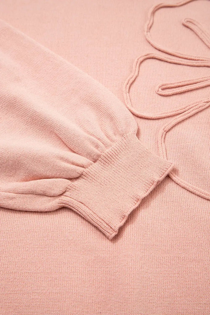 Peach Blossom Big Flower Accent Bubble Sleeve Drop Shoulder Sweater - Sweaters & Cardigans/Sweaters