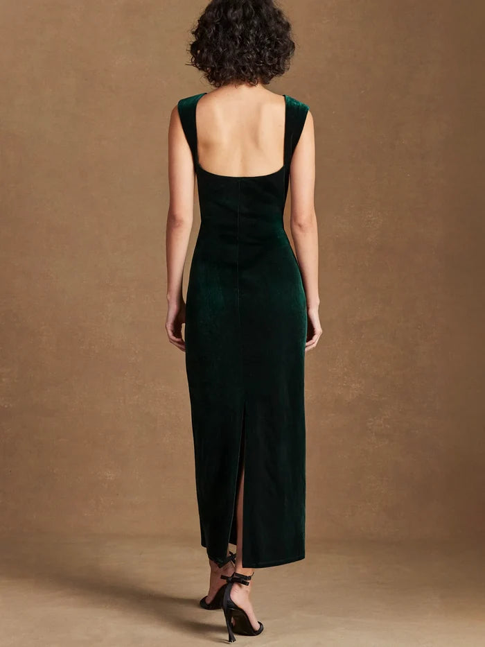 Petite Joanna Emerald Green Velvet Open-Back Dress