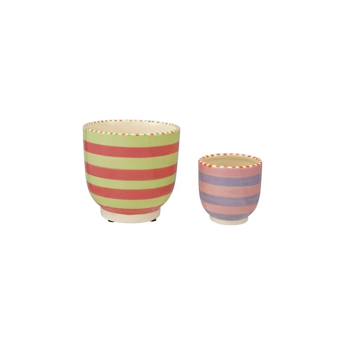 Planter / Vase Striped Hand-Painted Stoneware