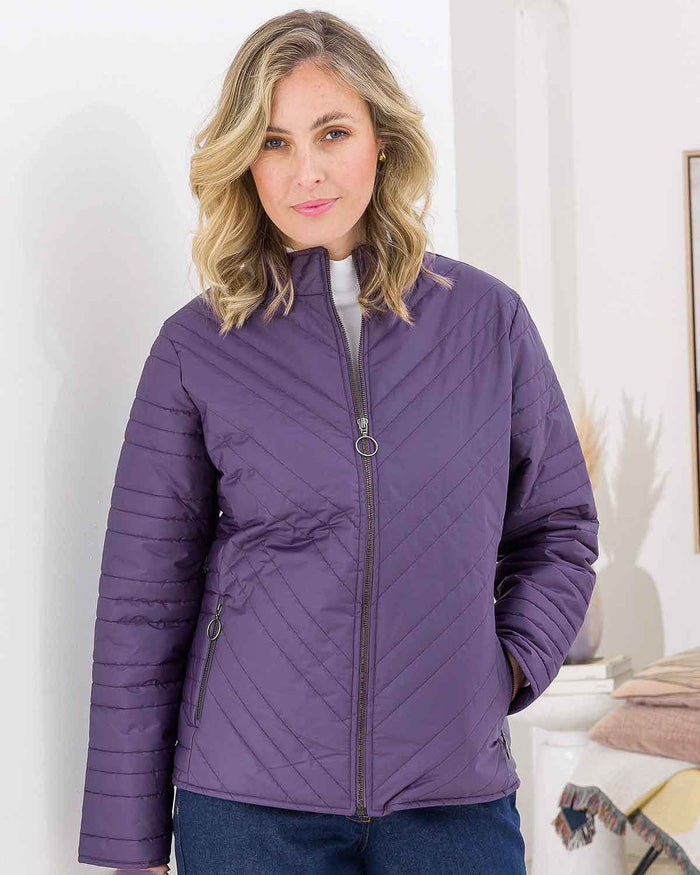 Quilted Showerproof Padded Jacket - Wineberry - The Classic Boutique