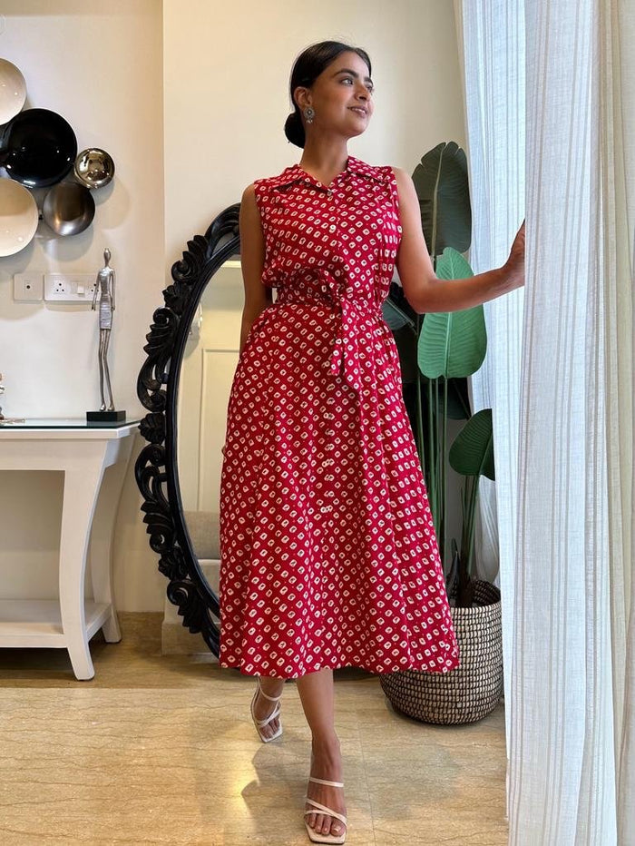 Red booti Dress With Pockets