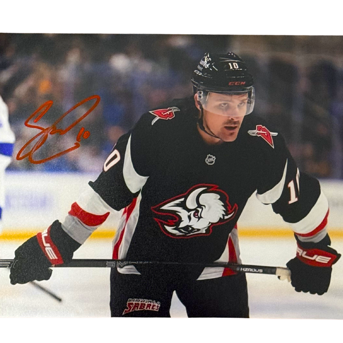 Sam Carrick Signed Crouched Over in Alternate Goathead Uniform Photo