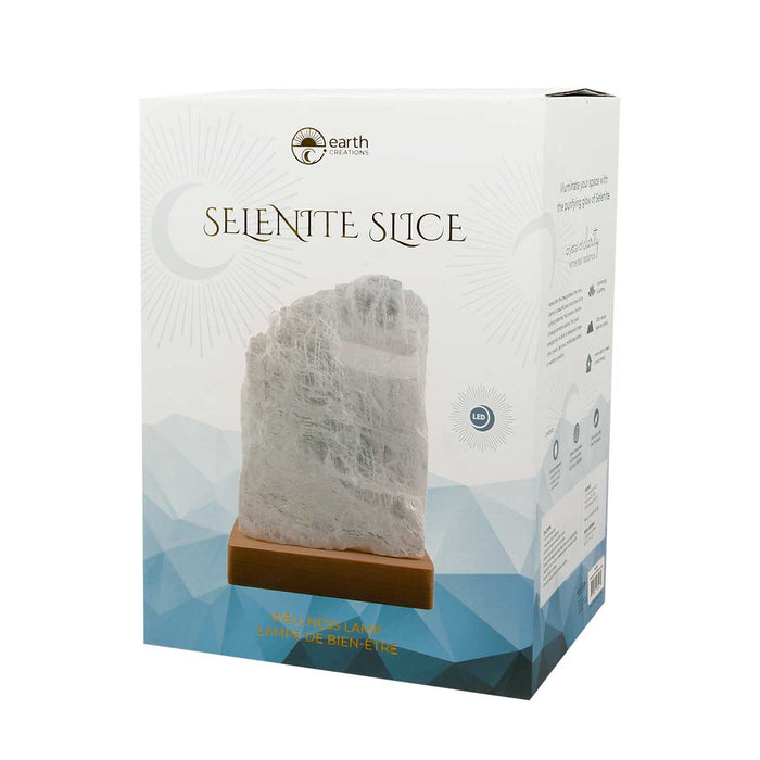Selenite Slice Led Lamp With Wooden Base