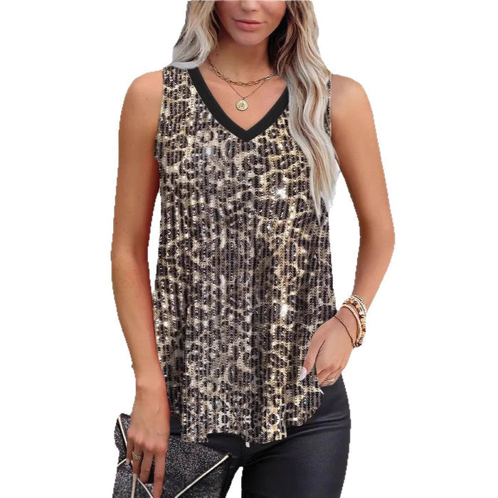 Sequinned Sleeveless Top Leopard Print - Occasionwear/party tops