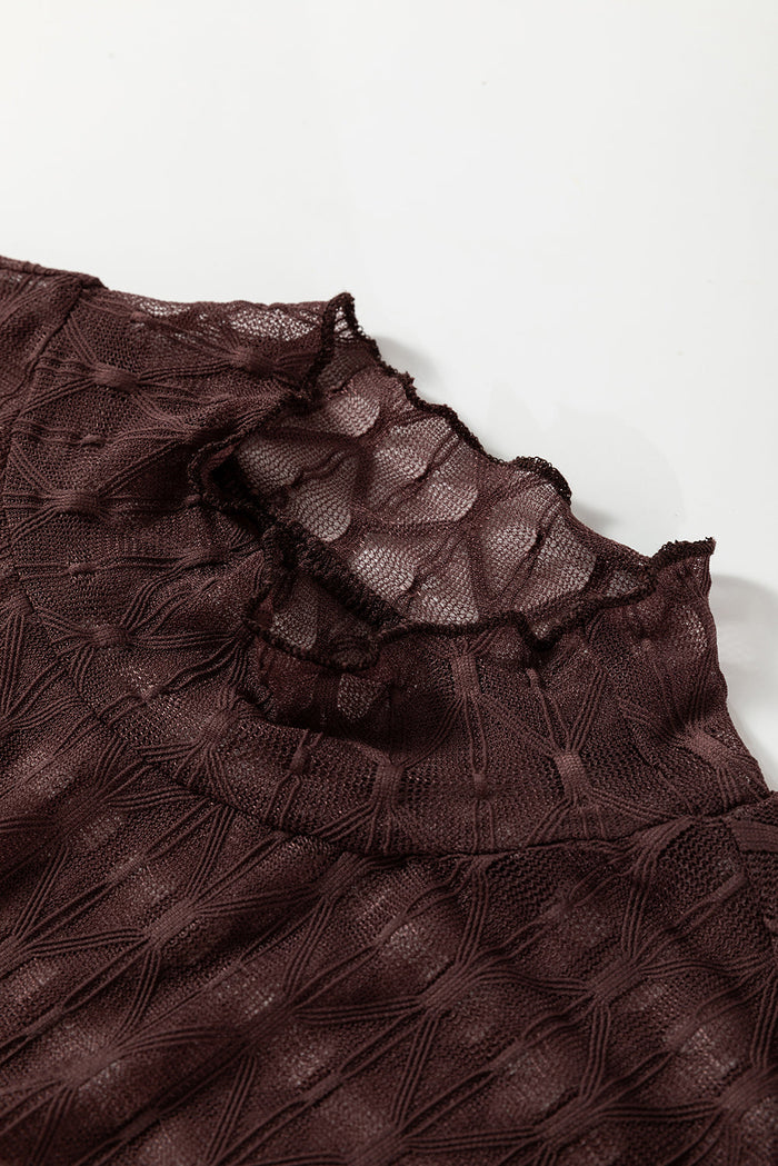 Sheer Mesh Patterned Long Sleeve Top - Tops/Long Tops