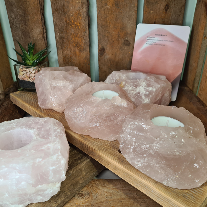 Earthstore® STUNNING GRADE 'A' Rose Quartz T-Light Candle Holders