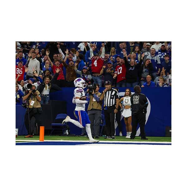 Taron Johnson Unsigned Pick 6 Vs Colts in Endzone Photo