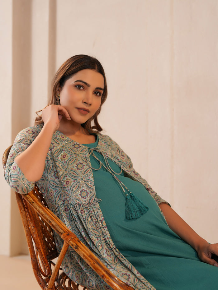 Women's Teal Maternity Dress with Jacket