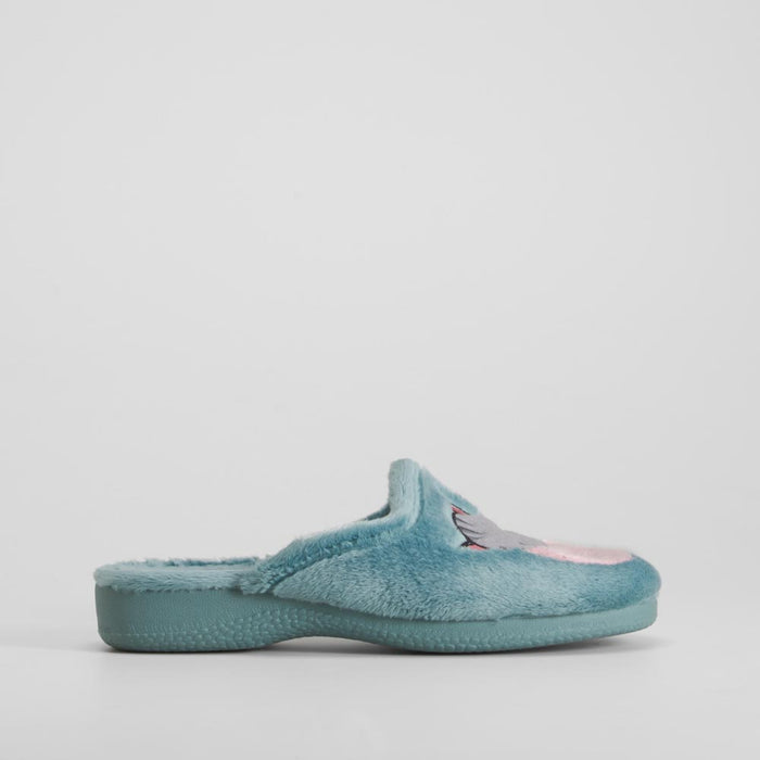 Zapatilla casa azul gatos ilustrada OLYNE