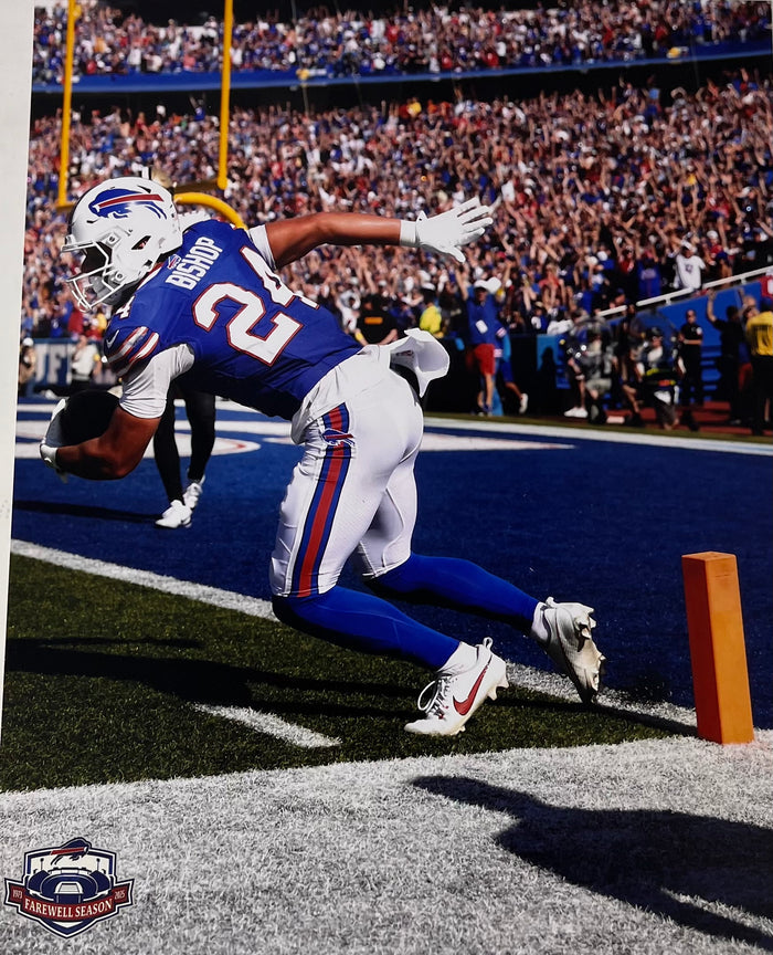 Cole Bishop Unsigned with Ball in Endzone Photo