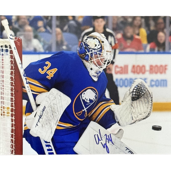 Alex Lyon Signed Blocking Attempted Shot on Net Photo