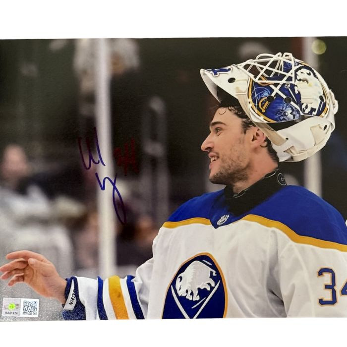 Alex Lyon Signed Close up with Helmet Off Photo
