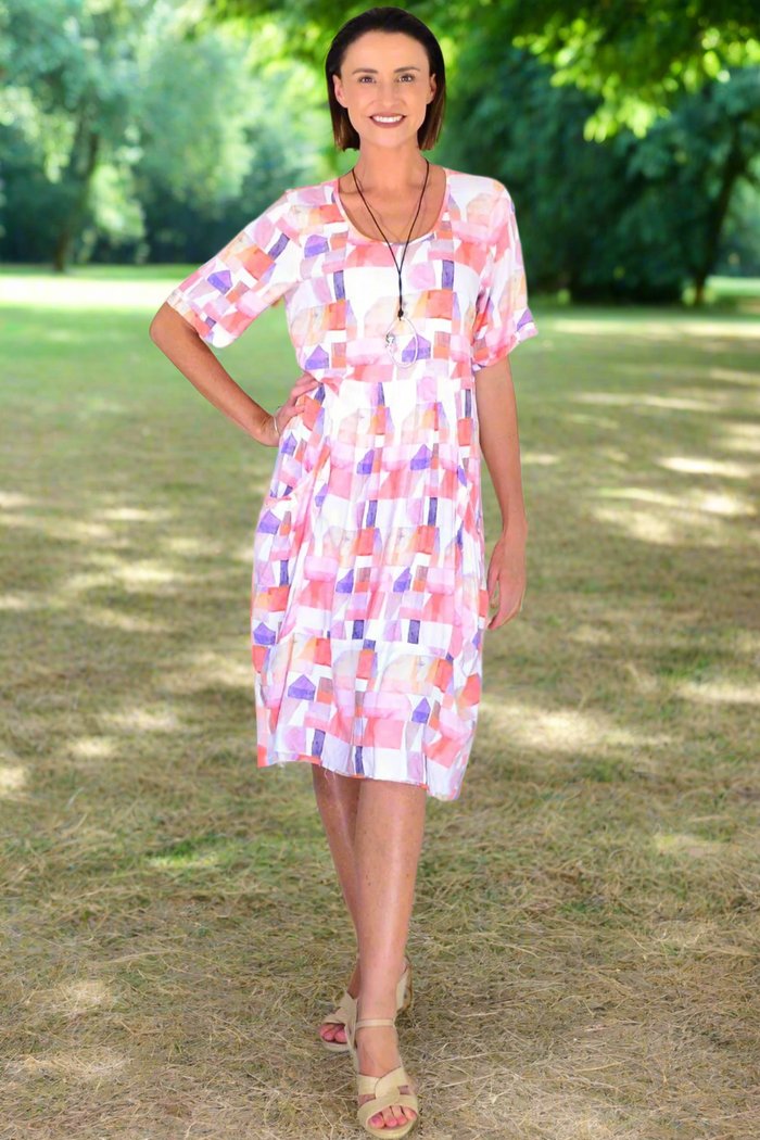 Willow Tree Aliya Watercolour Geometric Print Dress tunic featuring vibrant watercolor patterns and a relaxed fit.