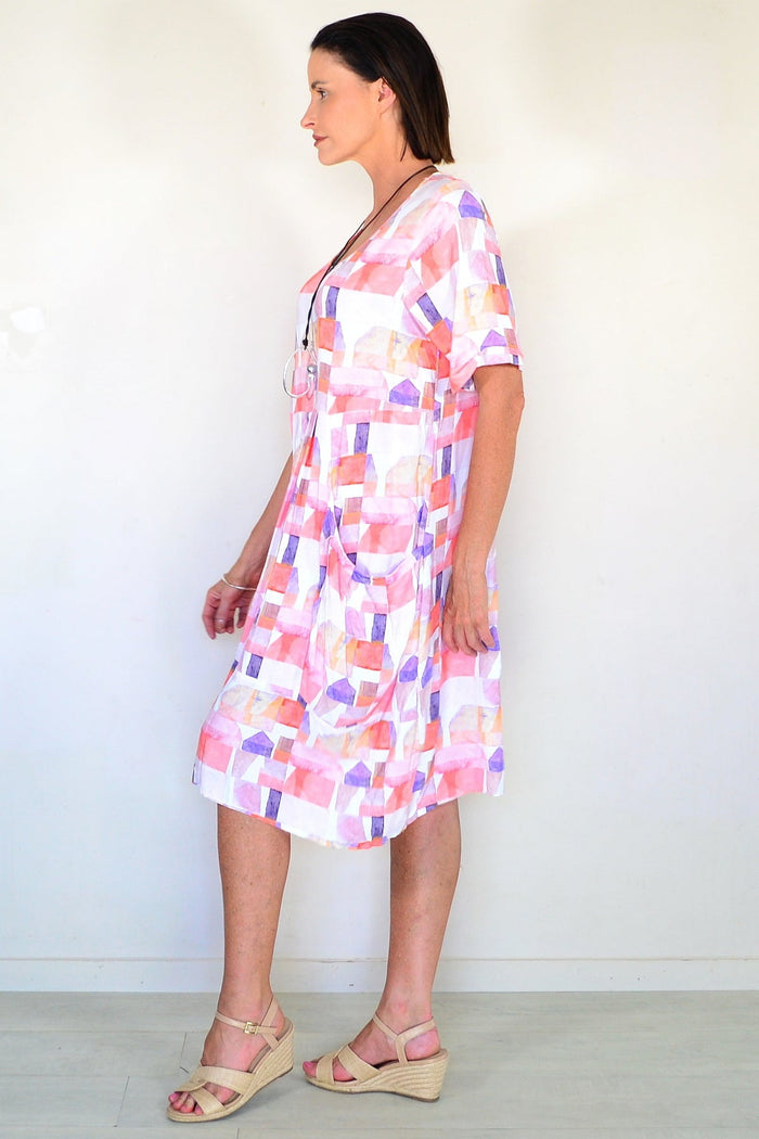 Willow Tree Aliya Watercolour Geometric Print Dress tunic with vibrant watercolor geometric design, casual and stylish for everyday wear.