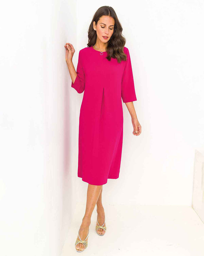Alona Pull On 3/4 Sleeve Dress - Raspberry - Image 1 - The Classic Boutique